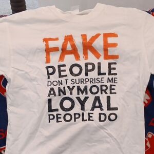 White Graphic Tee with Orange & Black Text - Casual Men's Shirt